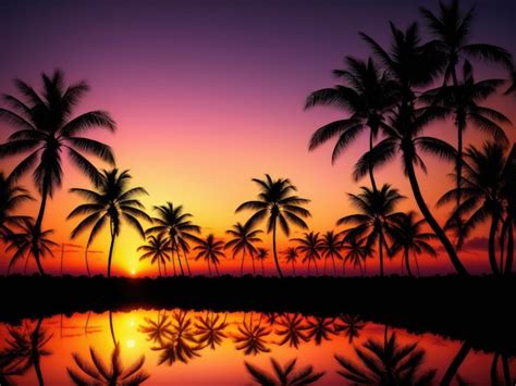 Premium Ai Image Colourful Palm Trees Silhouettes Wallpaper