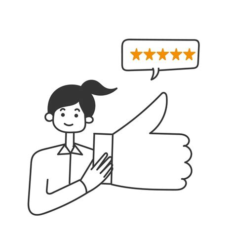 hand drawn doodle person holding like sign button with stars feedback ...