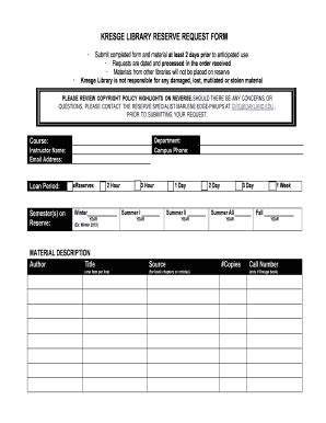 Fillable Online Library Oakland Kresge Library Reserve Request Form