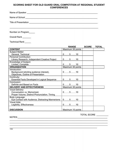 Sample Score Sheet