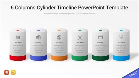 Free 6 Columns Cylinder Timeline PowerPoint Template Just Free Slide