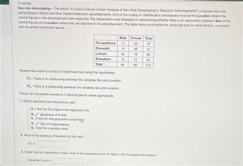 Solved 7 Points Sex Role Stereotyping The Article A