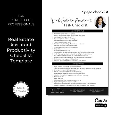 Real Estate Agent Assistant Checklist Transaction Coordinator Duty Checklist Editable Task