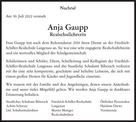 Traueranzeigen Von Anja Gaupp S Dwest Presse Trauer