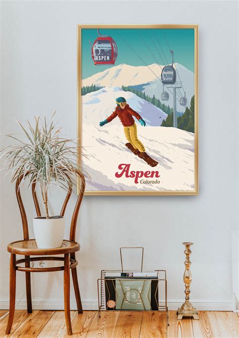 Aspen Colorado Snowboarding Poster Skiing Print Aspen Etsy