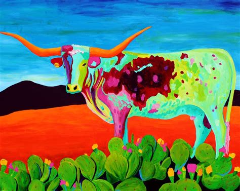 Longhorn And Prickly Pears Archival Print By John Hutson Original