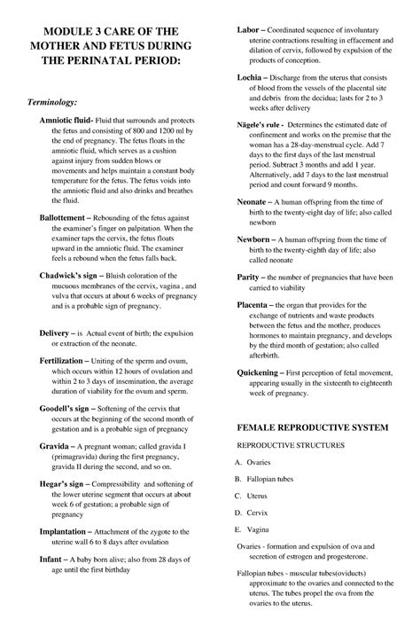 Module 3 Final Care Of The Mother And Fetus During The Perinatal