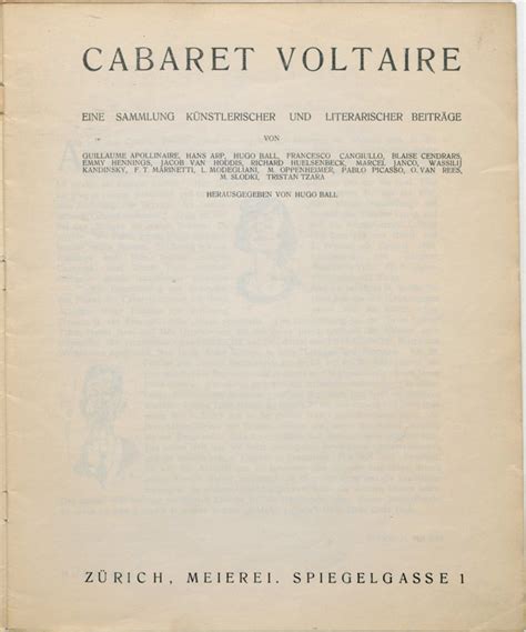 Hugo Ball Manifiesto Inaugural De La Primera Velada Dada En El Cabaret