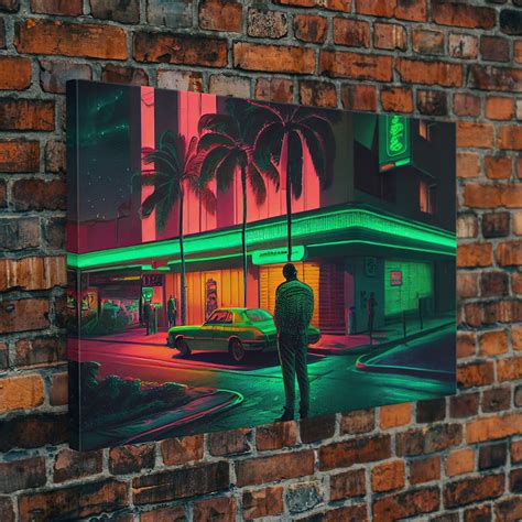 Miami Vice Retro Neon Lights Street Classic Car Wall Art - Etsy