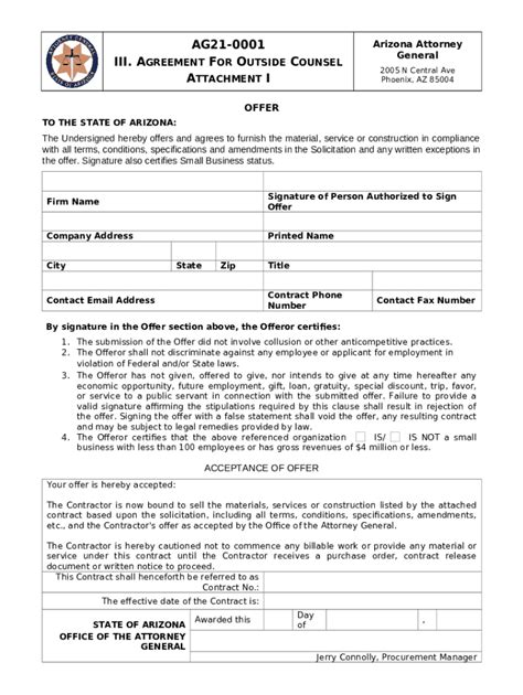 Offer And Acceptance State Of Arizona Spo Az Gov Doc Template Pdffiller