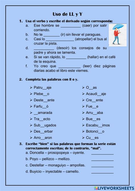 Uso De Ll Y Y Interactive Worksheet Ejercicios De Gramatica