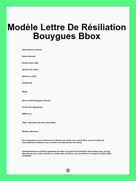 Modèle Lettre De Résiliation Bouygues Bbox