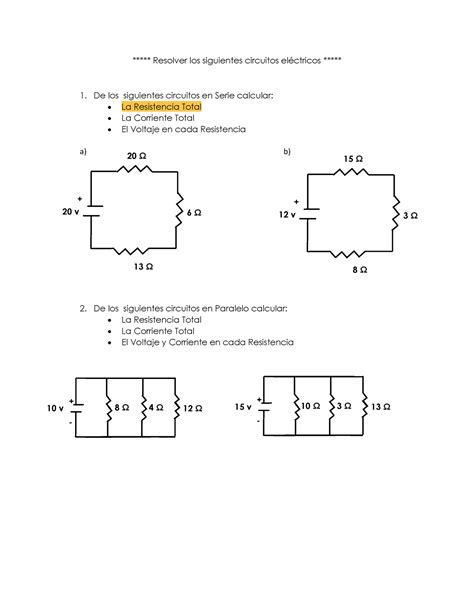 Problemas Circuitos Eléctricos Resolver los siguientes