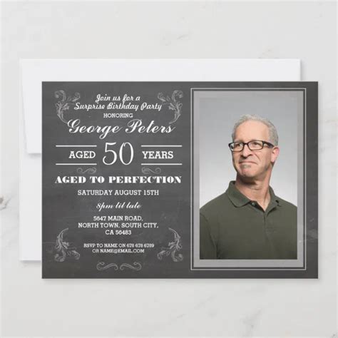 Aged To Perfection Birthday Chalk Mens Photo Invitation Zazzle