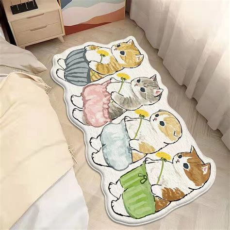 1pc Cute Cartoon Cat Rug Non Slip Bedside Area Mat Cartoon Funny Carpet