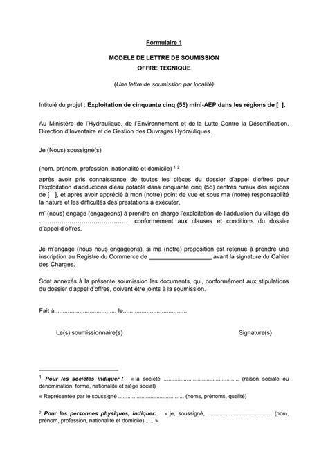 Modele De Lettre De Soumission Offre Tecnique DOC PDF Page 2 Sur 11