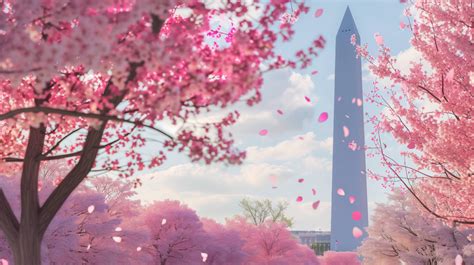 Cherry blossoms in Washington DC, springtime blossoms with monument, pink cherry blossom ...