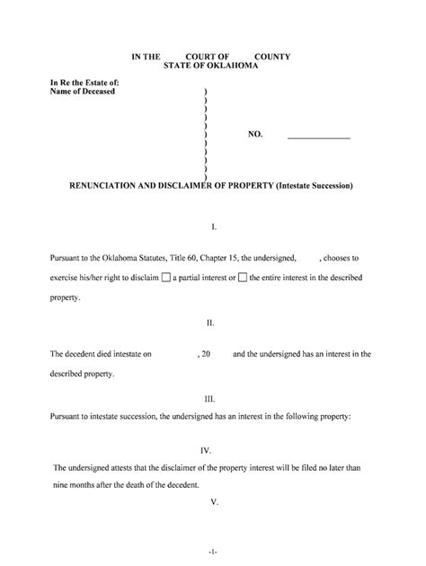 Renunciation And Disclaimer Of Property Intestate Succession Form Fill Out And Sign Printable