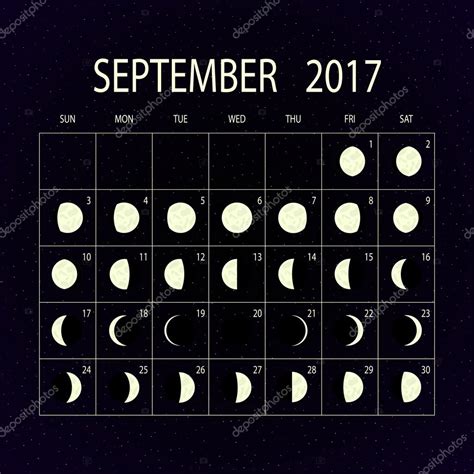 Moon phases calendar for 2017. September. Vector illustration. — Stock ...