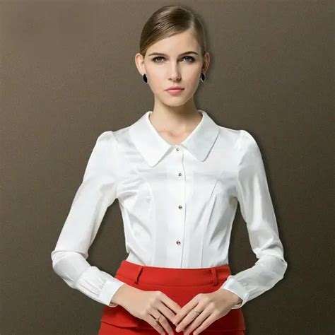 Women SILK Blouse Work White Blouse 100 REAL SILK Solid Long Sleeve