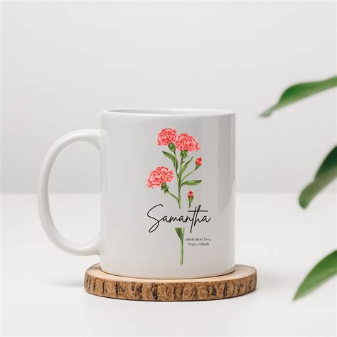 Personalized Birth Flower Coffee Cup With Name Personalized Birth