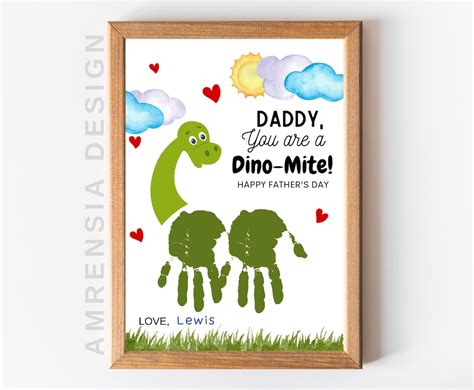 Fathers Day T Dinosaur Handprint Craft Handprint Art Card For Dad