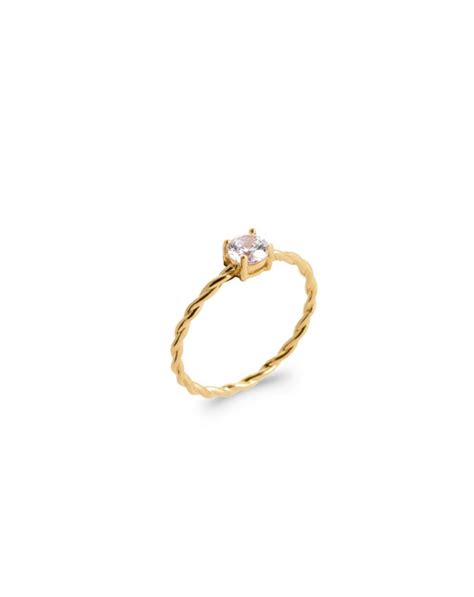 Bague Solitaire Torsad Plaqu Or K Zirconium Bijoux Argent Dor