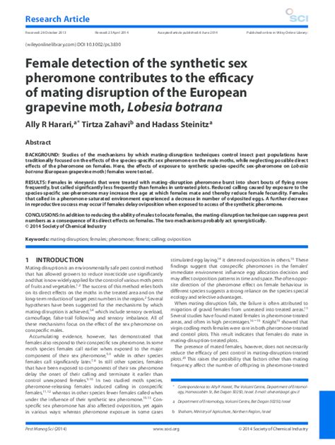 Pdf Female Detection Of The Synthetic Sex Pheromone Contributes To