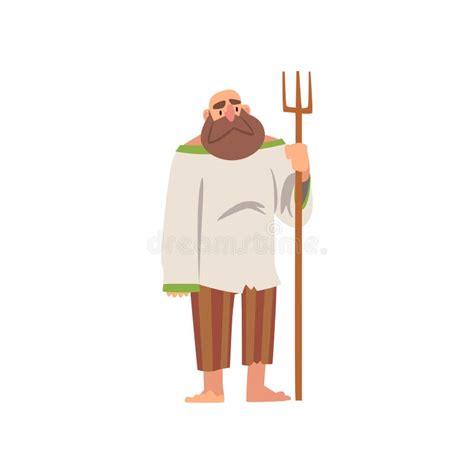 Peasant Man With Pitchfork Ancient Farmer Stock Vector Illustration