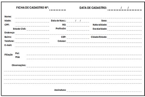 Modelo de Ficha para Cadastro 10 Opções Grátis Excel Easy