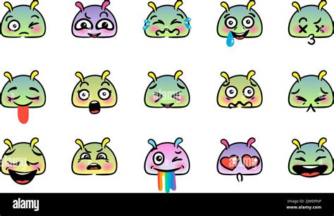 Various Cartoon Emoticons Set With Snails Or Slugs Doodle Faces Eyes