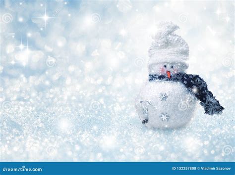 Natural Winter Background With Snow And Snowman. Stock Photo - Image of ...