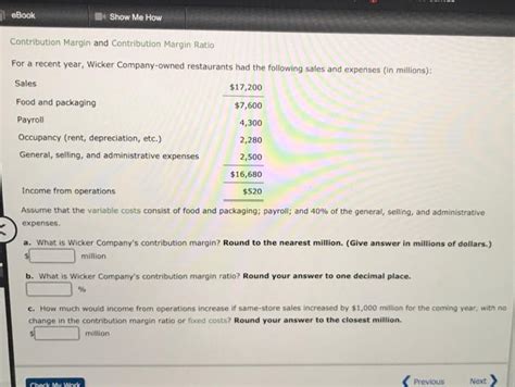 Solved EBook Show Me How Contribution Margin And Chegg