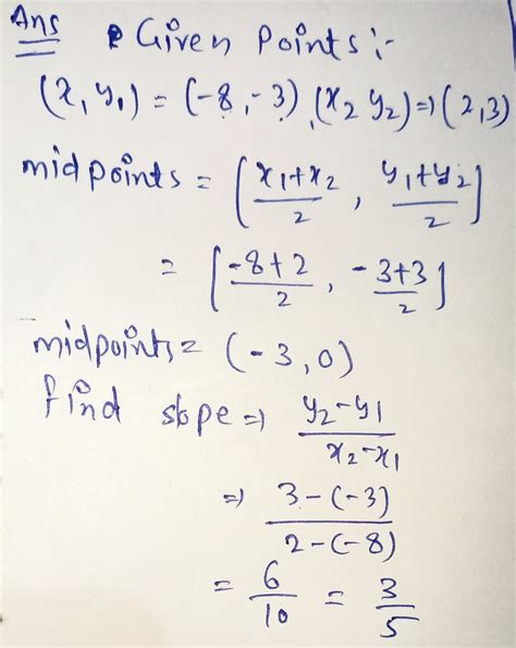 Solved Find An Equation For The Perpendicular Bisector Of The Line