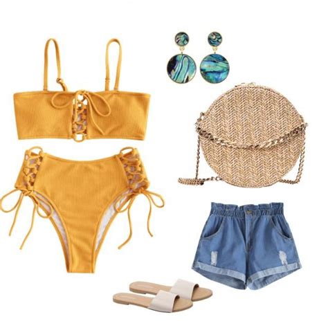 37 OFF HOT 2019 Ribbed Lace Up Bikini Set In BRIGHT YELLOW ZAFUL