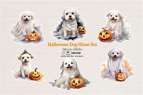 Cute Ghost Dog Halloween Sticker Set Graphic by Momixzaa · Creative Fabrica