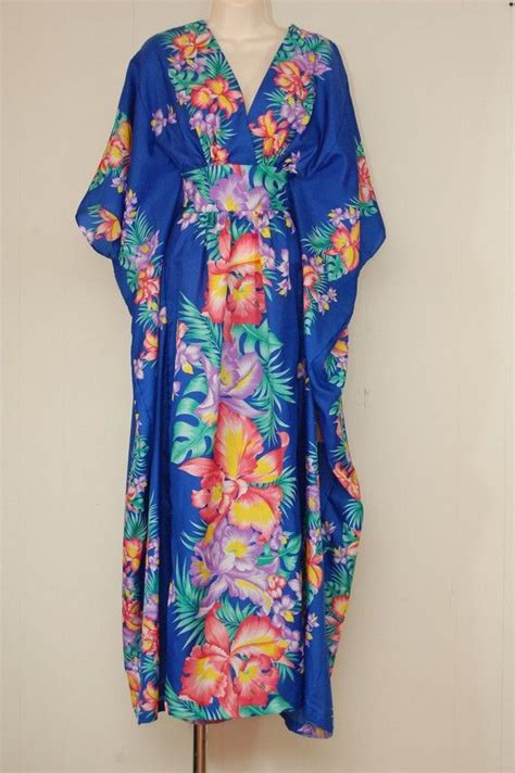 Vintage Blue Hawaiian Maxi Caftan Kaftan Maxi Caftan Blue Hawaiian