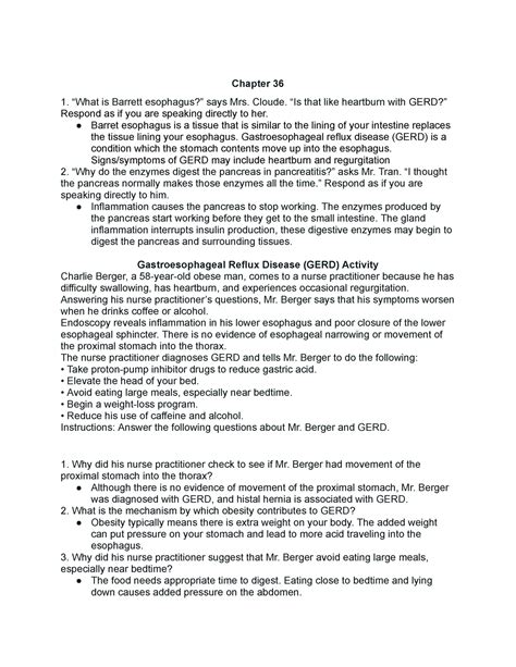 summary of patho - Chapter 36 “What is Barrett esophagus?” says Mrs