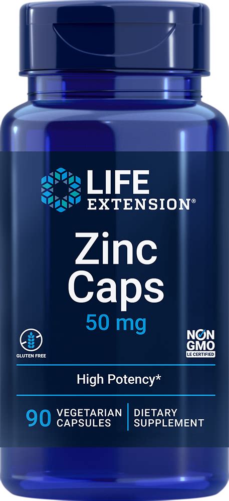 Zinc Caps 50 Mg 90 Vegetarian Capsules Life Extension