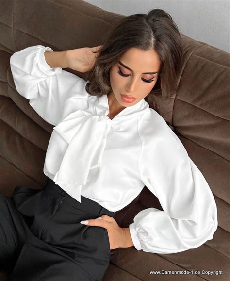 Neuheiten Langarm Satin Damen Bluse Elegant In Wei Damenmode