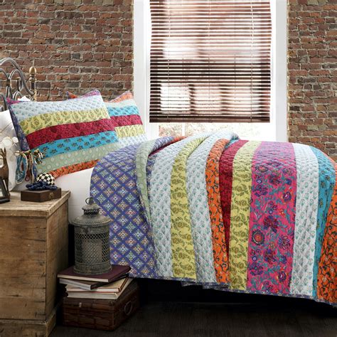 Cozy Line Home Fashion Sloane Blue Red Orange Reversible 3 Piece Quilt