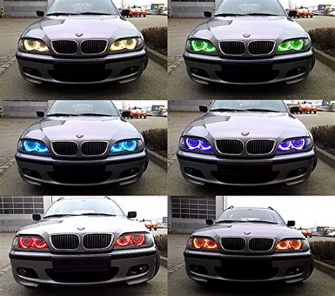 Headlight RGB 7 Color LED Angel Eye Halo Rings Kit For BMW E39 E46 3 5