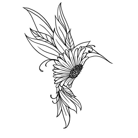 Flower Hummingbird Design Tattoo Stencil - Etsy