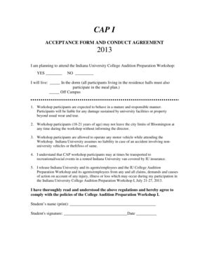 Fillable Online Music Indiana Conduct Agreement Form Indiana