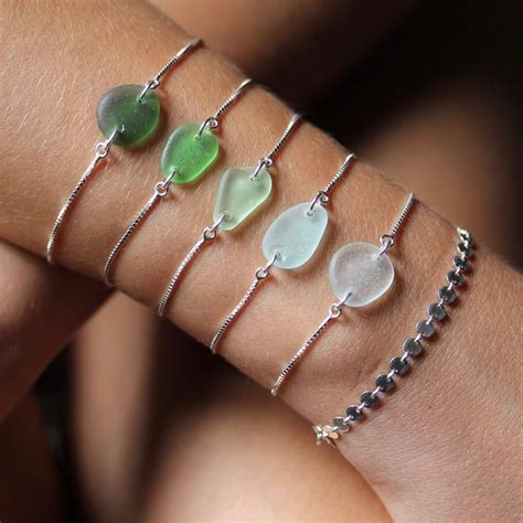 Sea Glass Sterling Silver Slide Bracelet Glass Bracelet Sea Glass