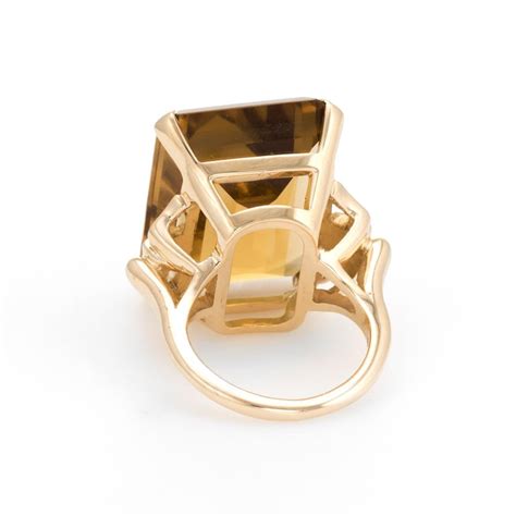 Vintage 40ct Citrine Ring Emerald Cut 14k Yellow Gold Estate Fine Jewelry Pinky At 1stdibs