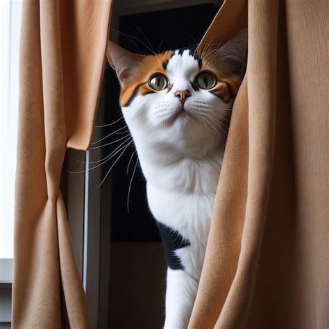 Premium Ai Image A Mischievous Calico Cat Peeking Out From Behind A