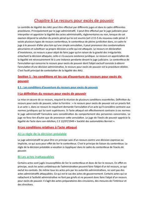 Chapitre 6 Notes de cours 6 Chapitre 6 Le recours pour excès de