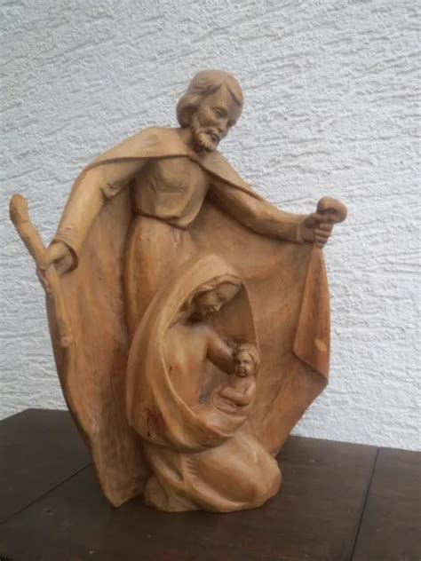 Grosse Holzfigur Geschnitzt Handarbeit Signiert Maria Josef Jesus