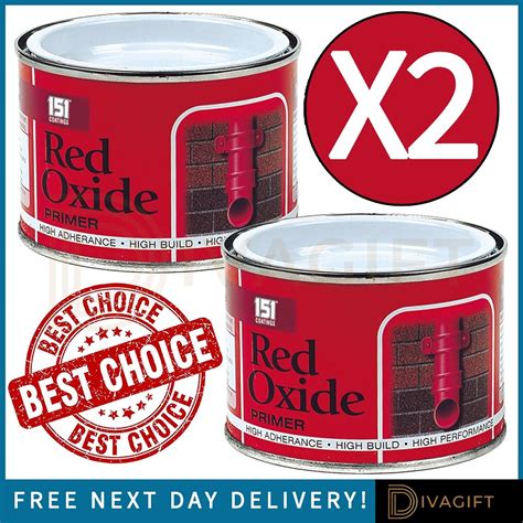 2 X Red Oxide Primer Metal Topcoat Primer Paint 180ml Tin Interior